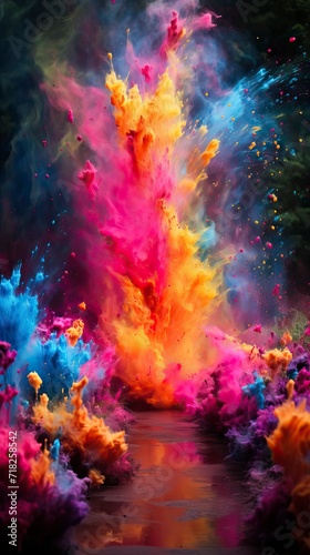 Splashes of paint for Holi in nature 