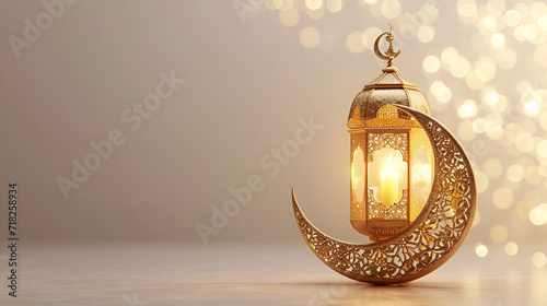 Islamic background Gift box lantern gold crescent moon Generative Ai
