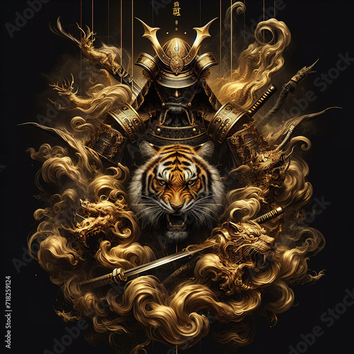 Wallpaper Mural A samurai fighting with a dragon. The samurai, a master of the blade, engages in a fierce duel with the mythical creature. Generative AI. Torontodigital.ca