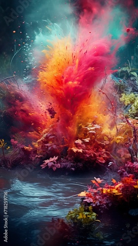 Splashes of paint for Holi in nature