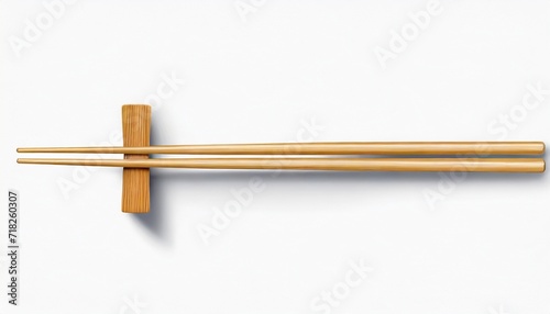 top view of wooden chopsticks on white background photo