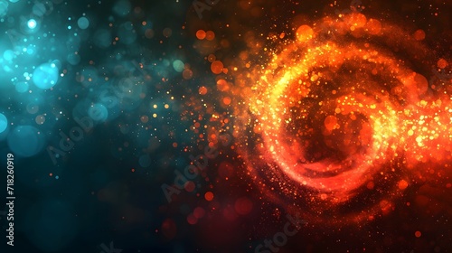 Colorful Spinning Circle Bokeh in Orange and Blue Space Background