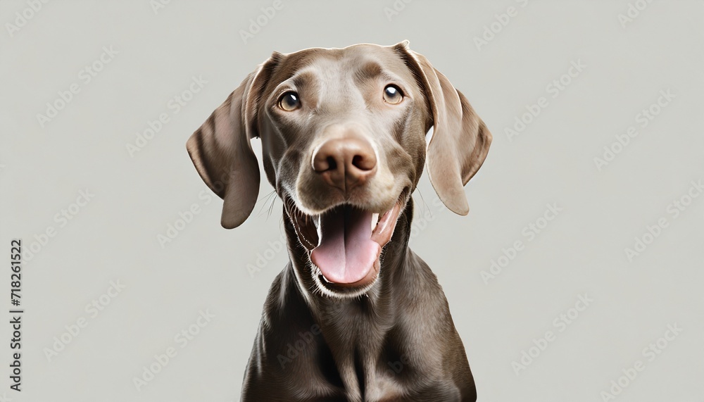 cute playful doggy or pet is playing and looking happy isolated on background brown weimaraner young dog is posing cute happy crazy dog headshot smiling on png