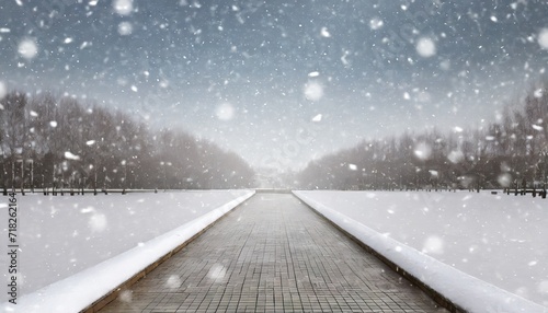 a lot of snowfall and empty walkway © Raymond