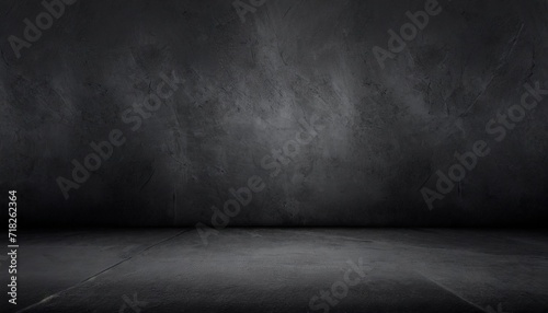 black dark and gray abstract cement wall and studio room interior texture for display products wall background © Raymond