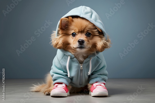 Cute dog wearing a hoodie, generative ai