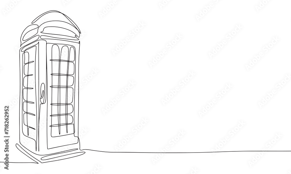 Phone Booth one line continuous. Line art Phone Booth retro banner concept. Hand drawn vector art.
