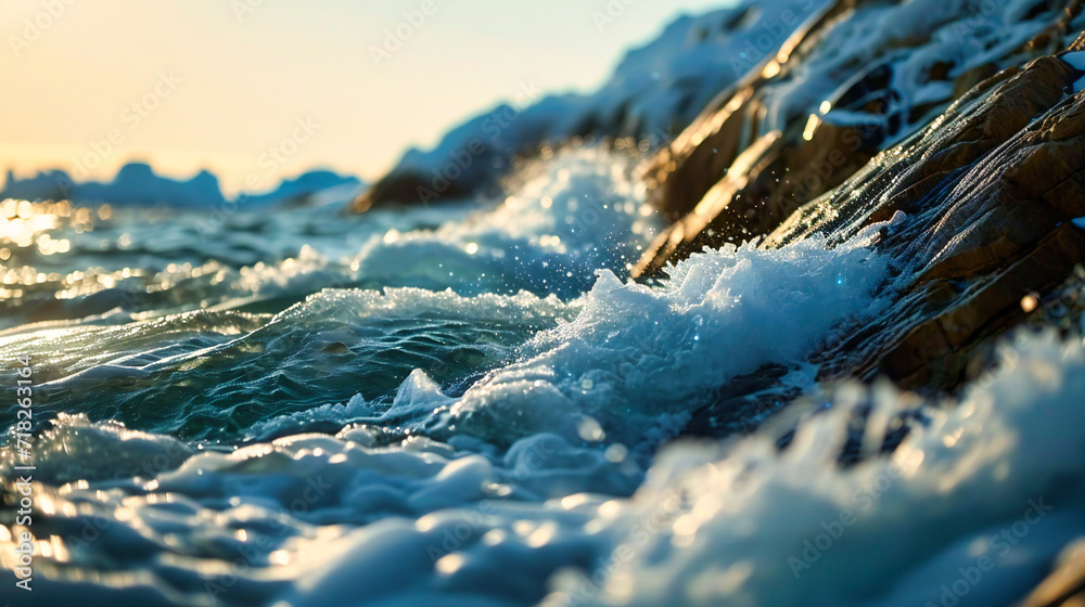 Ocean Waves in Nature, Summer Sea Background, Splashing Water, Scenic Seascape, Beach and Sky Ocean Waves in Nature, Summer Sea Background, Splashing Water, Scenic Seascape, Beach and Sky