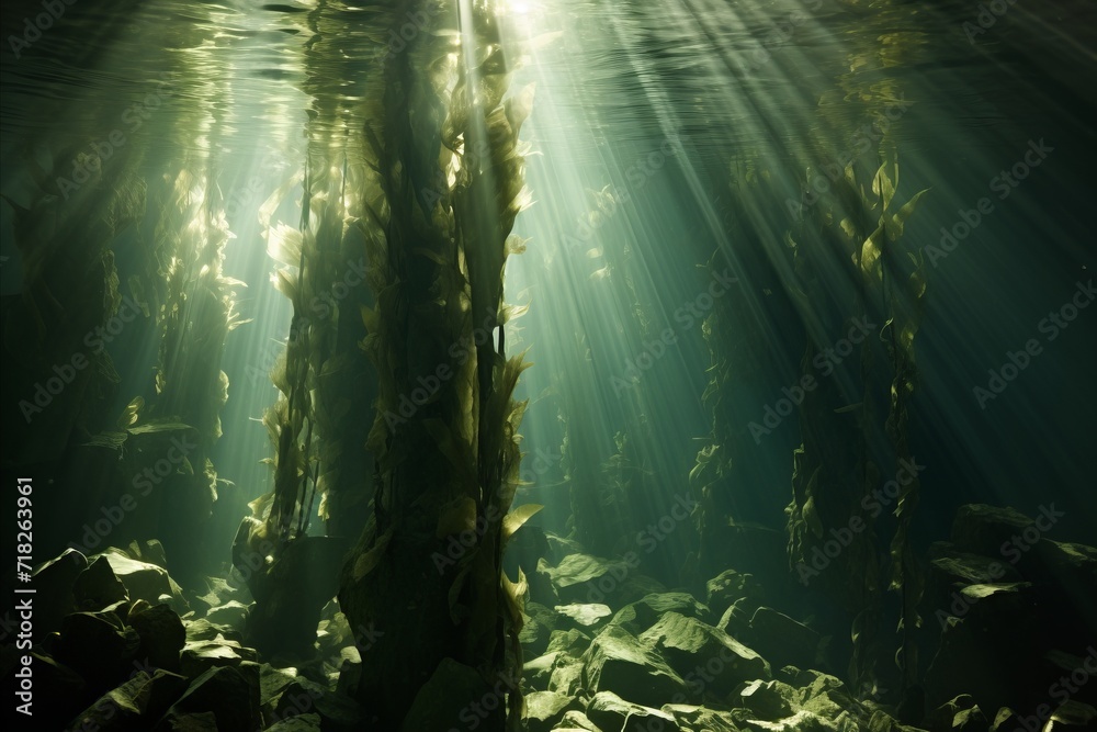 Underwater Kelp Forest with Sunlight