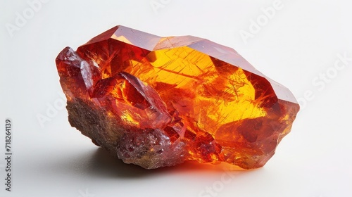 Spessartine glowing with its fiery orange-red brilliance, set on a stark white background photo