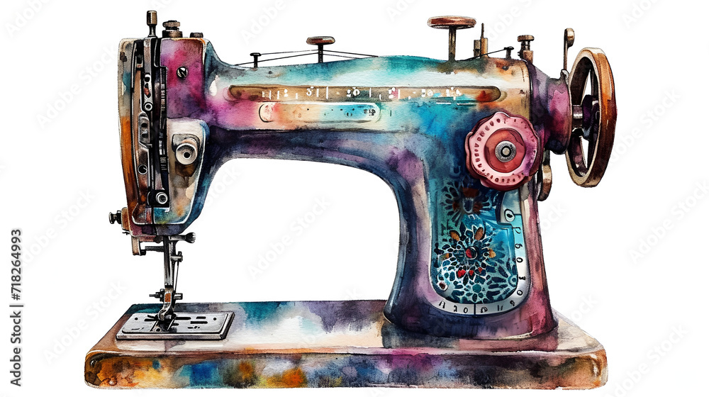 Watercolor vintage sewing machine Isolated White Background Generative Ai