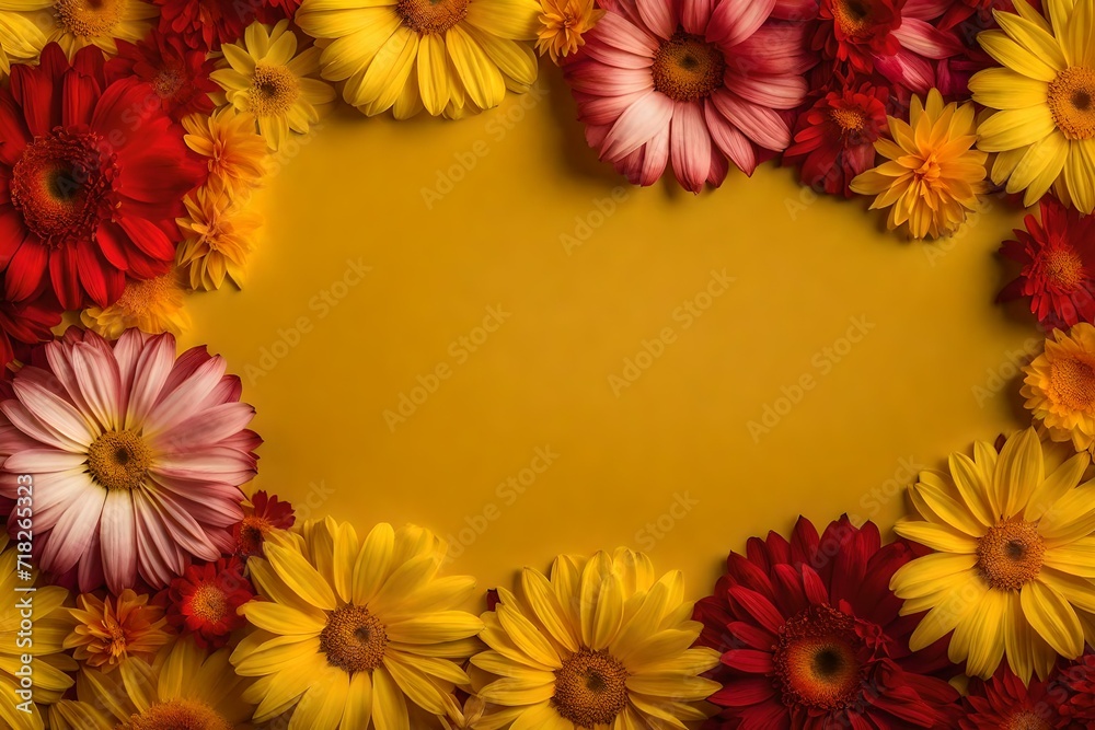 Floral background with empty space, yellow or red or green