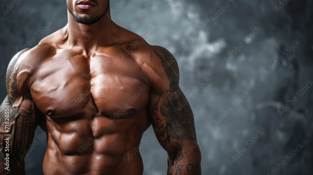 Muscular Tattooed Man Showcasing Strength and Fitness Muscular Tattooed Man Showcasing Strength and Fitness