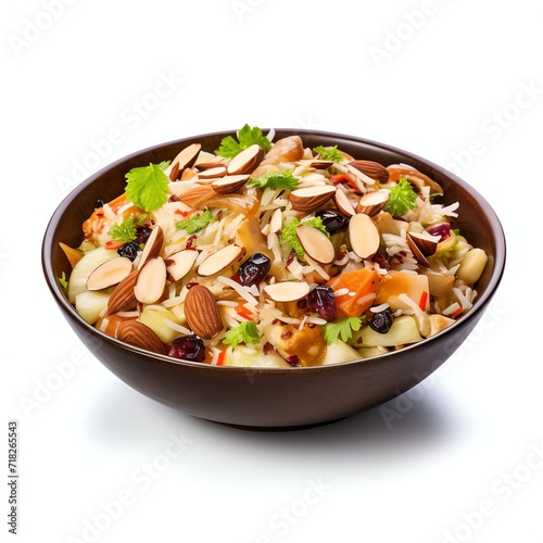 a oriental & sultana salad, studio light , isolated on white background,