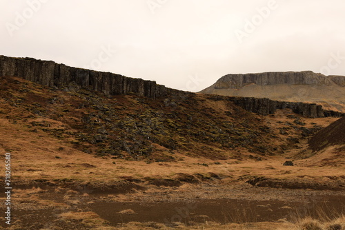 Gerðuberg is a cliff of dolerite, a coarse-grained basalt rock, located on western peninsula Snæfellsnes of Iceland