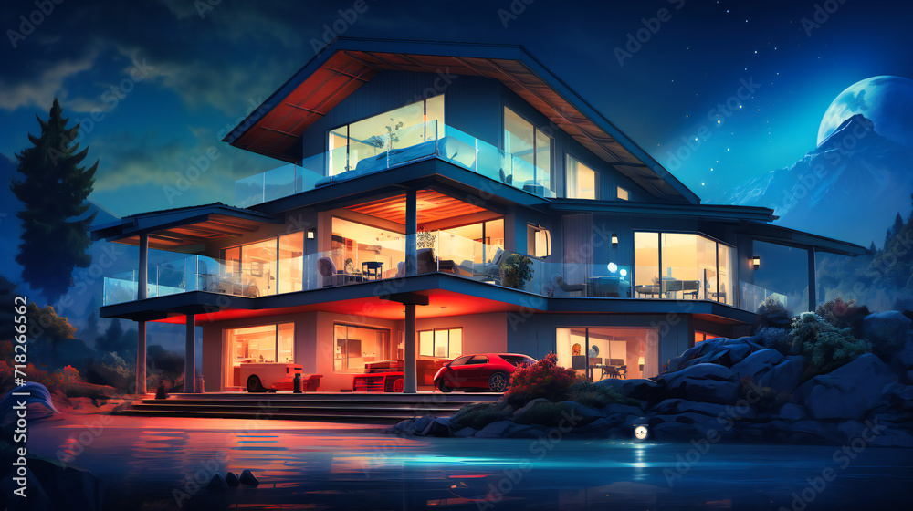 Luxurious Villa Exterior with Modern Architecture, Garden Landscape, and Residential Comfort Luxurious Villa Exterior with Modern Architecture, Garden Landscape, and Residential Comfort