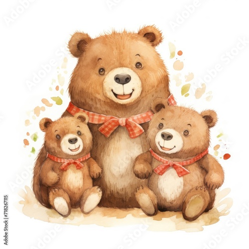 Illustration of a family of bears with flowers on a white background. © nafanya241