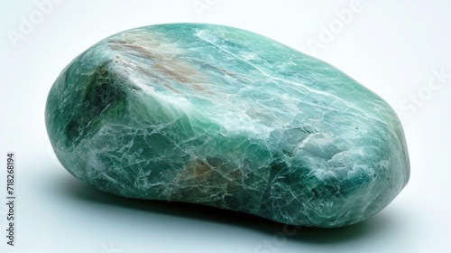 Soothing Amazonite with its tranquil green shades, elegantly presented on a white background