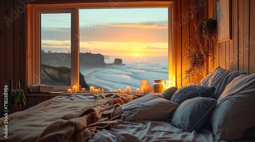 Serene Sunset View with Cozy Bedroom Decor