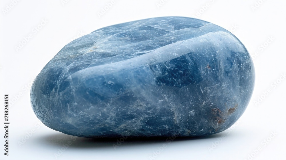 Smooth Angelite displaying its heavenly blue color, peacefully resting on a white backdrop Smooth Angelite displaying its heavenly blue color, peacefully resting on a white backdrop