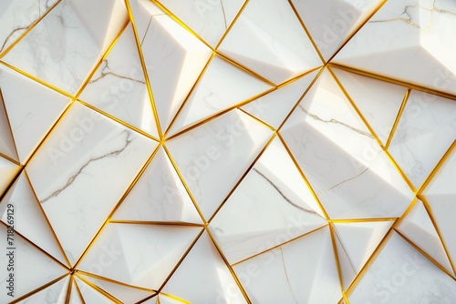 Golden vector triangular mesh seamless pattern. Abstract minimalist gold and white background with lines, nodes, polygonal grid, lattice. Simple luxury geometric texture. Repeated modern geo design