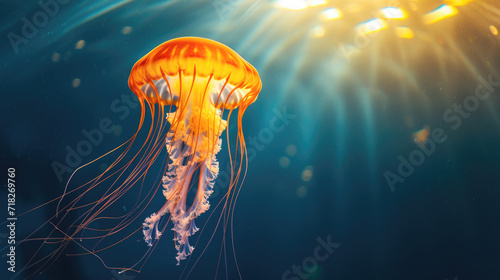 Orange Jellyfish Floating Gracefully Underwater