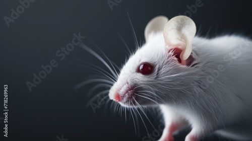 White Lab Mouse with Red Eyes on Dark Background