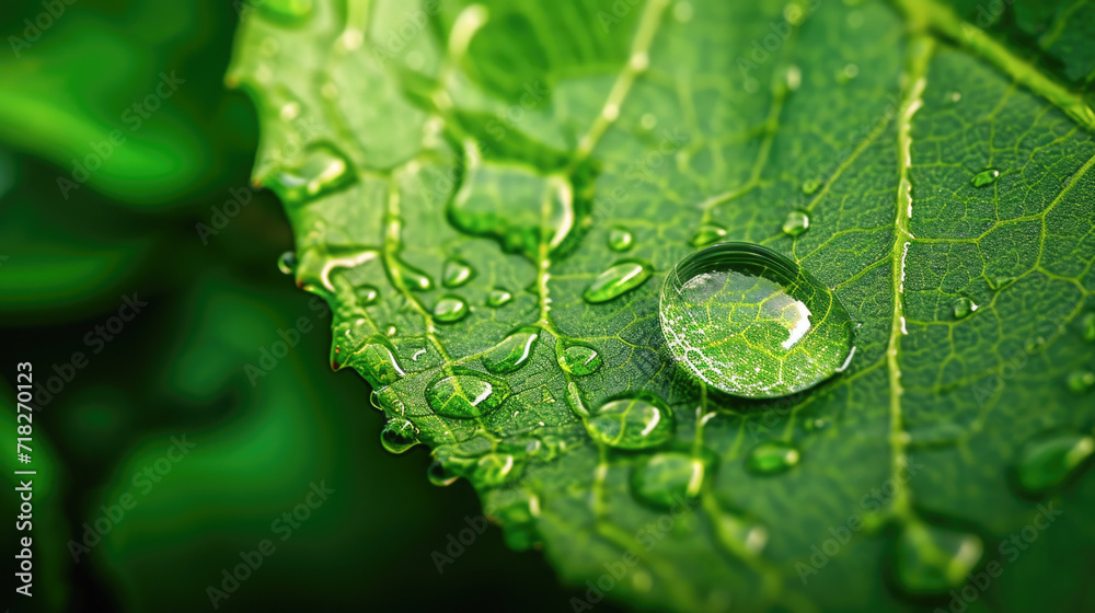 Vibrant Green Leaf with Water Droplets Close-Up Vibrant Green Leaf with Water Droplets Close-Up