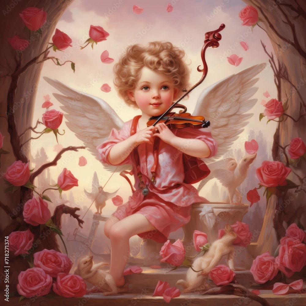 Fototapeta premium An enchanting illustration of Cupid, the mischievous cherub