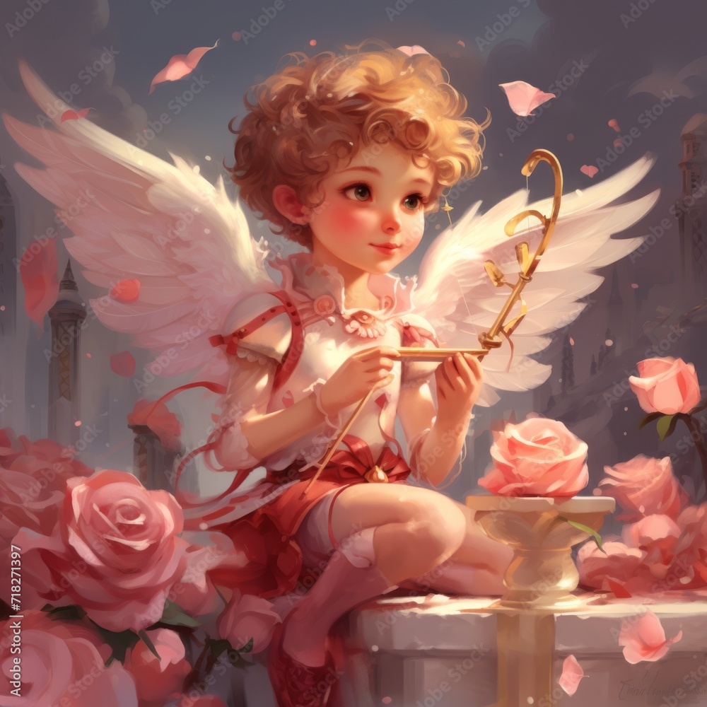 Fototapeta premium An enchanting illustration of Cupid, the mischievous cherub 