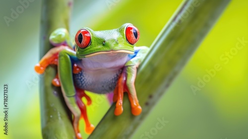Red-Eyed Tree Frog Clinging to a Branch: A Splash of Rainforest Color