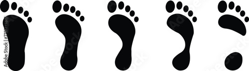 Human footprints icon set. Foot imprint, footsteps flat black vector collection isolated on transparent background. Human footprints silhouette. Barefoot, sneaker and footstep for web and app.