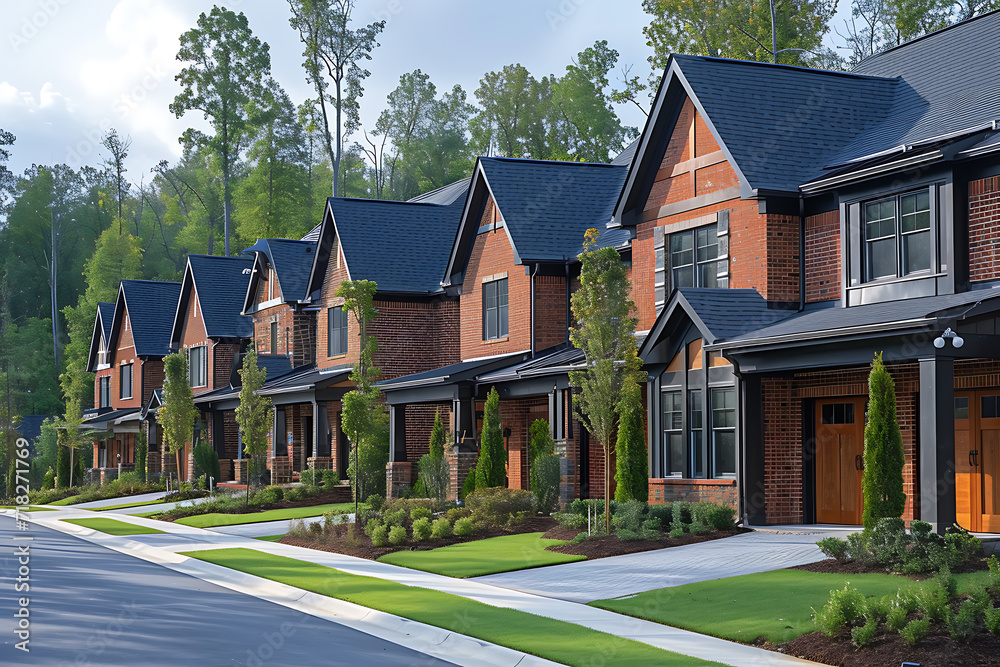 a nice newly built neighborhood with brick two-story houses a nice newly built neighborhood with brick two-story houses