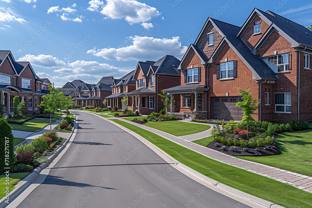 Naklejka premium a nice newly built neighborhood with brick two-story houses