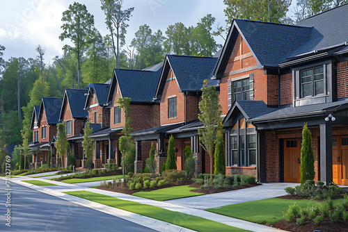 a nice newly built neighborhood with brick two-story houses