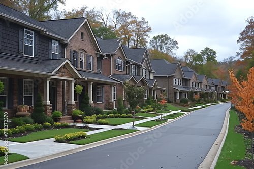 a nice newly built neighborhood with brick two-story houses