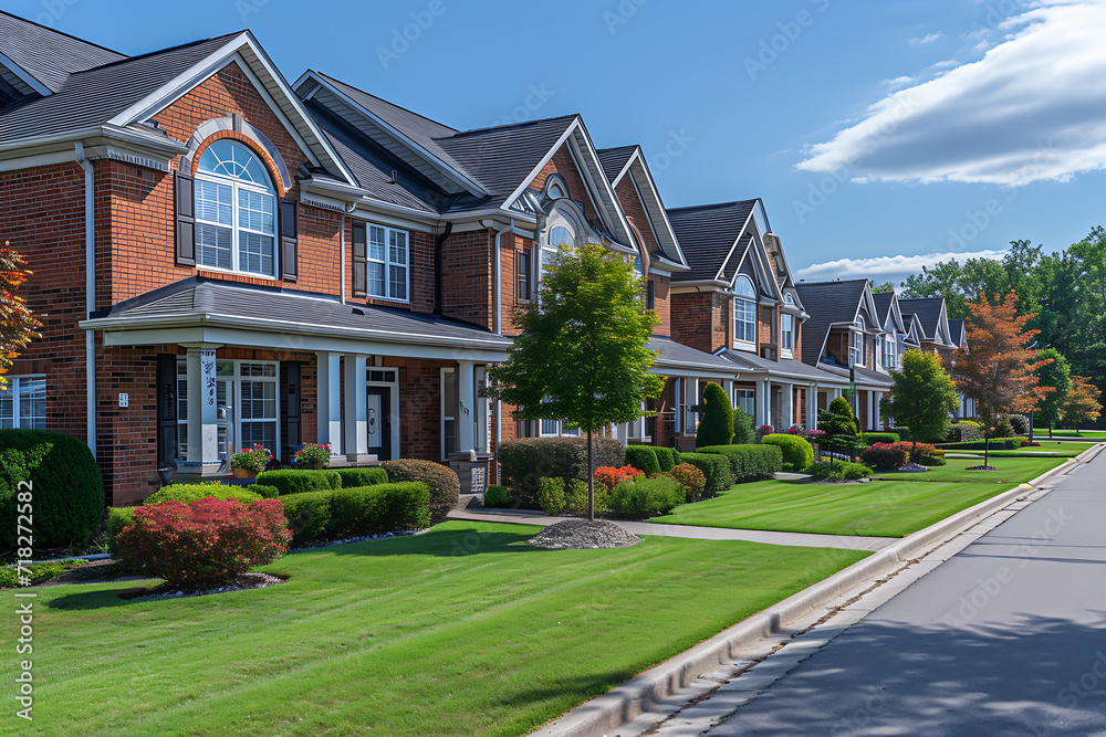 a nice newly built neighborhood with brick two-story houses