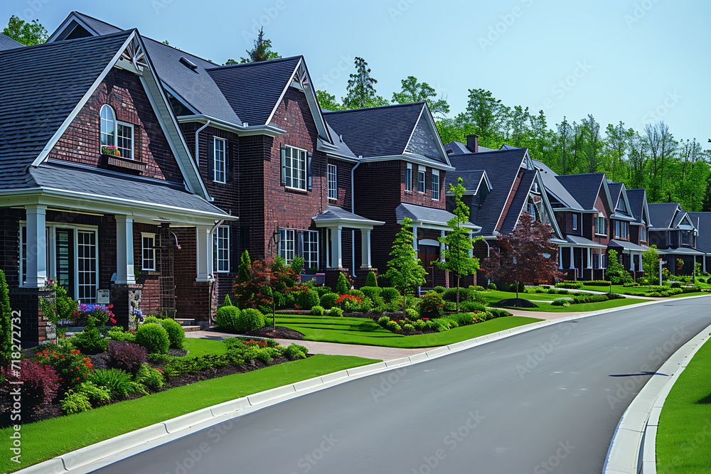 a nice newly built neighborhood with brick two-story houses a nice newly built neighborhood with brick two-story houses