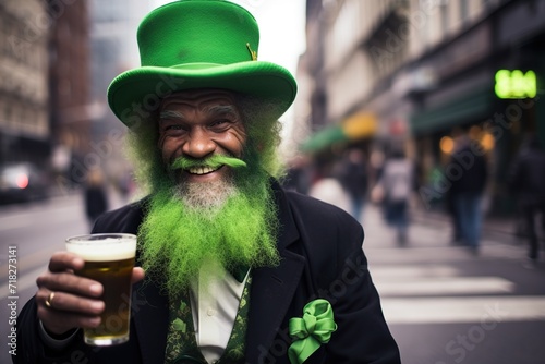 older african-american man with green hair and beards celebrating st. patrician's day