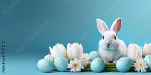 Easter poster and banner template with beautiful Easter eggs,Easter bunny and flowers.Promotion and shopping template for Easter. Beautiful easter promotion banner.Copy space for text