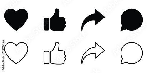 Like, Comment, Share icons, Social media icons 