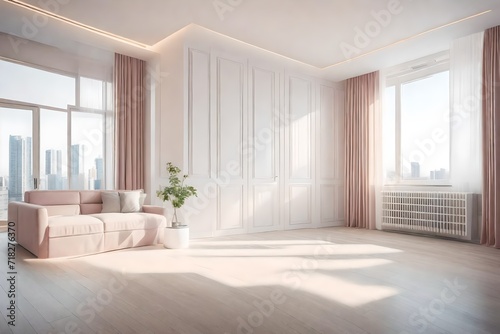 Modern Apartment Design, Minimal Empty room pastel Tones, light Window