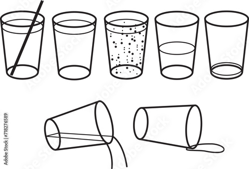 Collection of vector illustrations of glasses containing liquid
