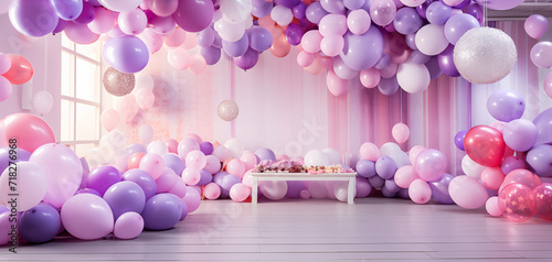 Luxurious party balloons in purple and pink for wallpaper or background 002