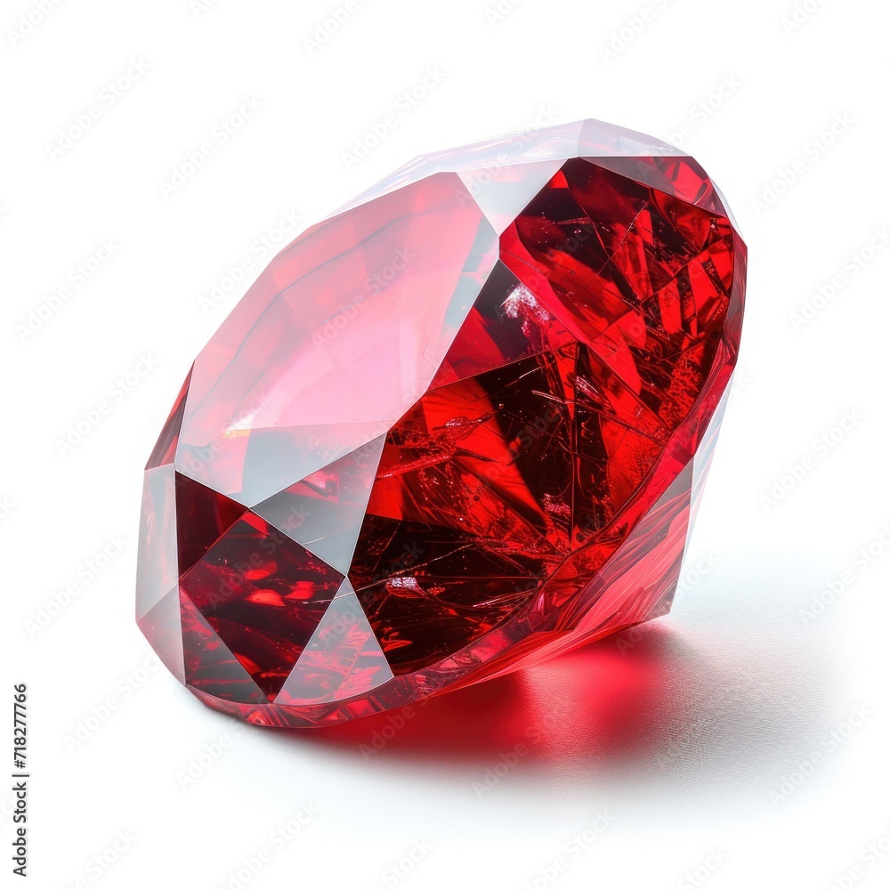 Faceted ruby on white background