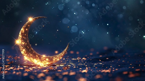 Starry Night with Glowing Islamic Crescent