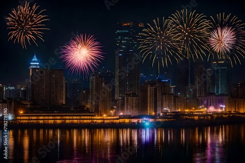 Delight Night Photo of Cityscape with Fireworks