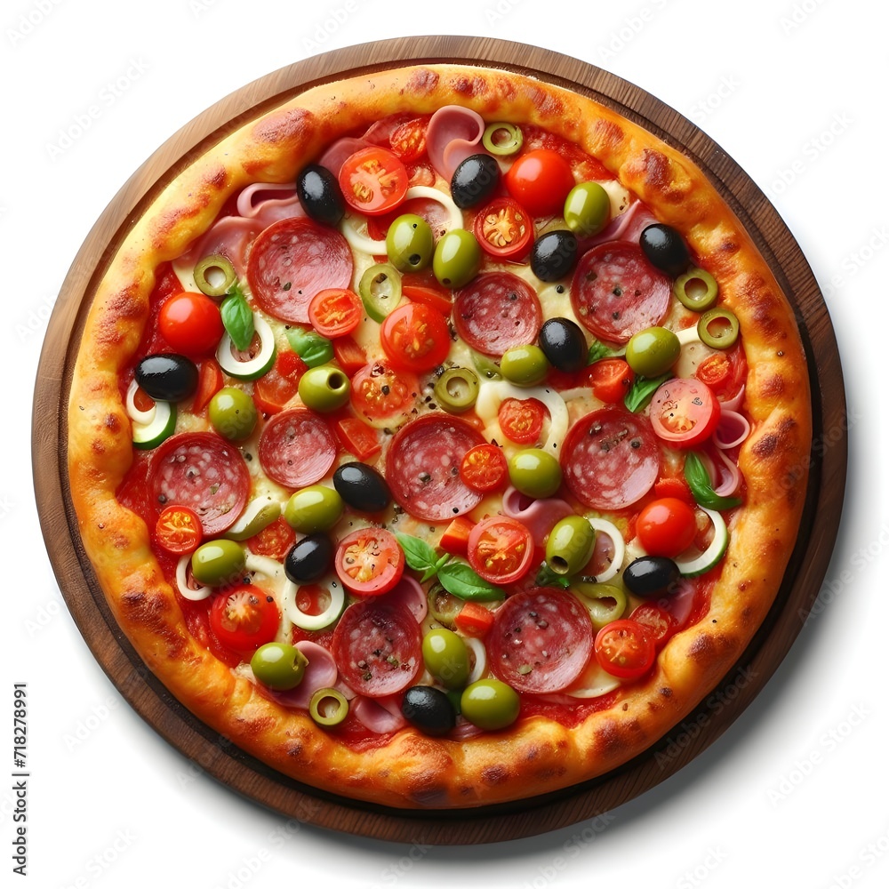 Top view of pizza on a white background Top view of pizza on a white background
