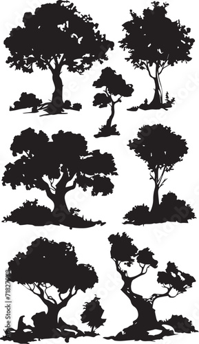 Set Trees. Hand drawn vector illustration 