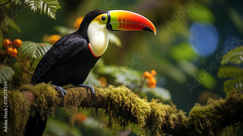 Toucan on the branch in tropical forest